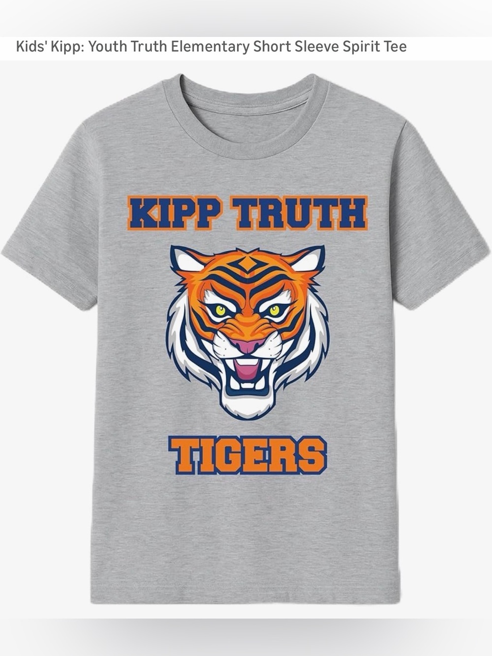 French Toast Gray Short Sleeve Tee with Orange & Navy Tiger Graphic